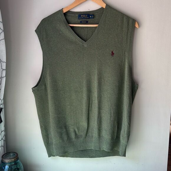Polo Ralph Lauren sweater vest men’s size xl green v neck 100% Pima cotton prepp - Picture 1 of 8